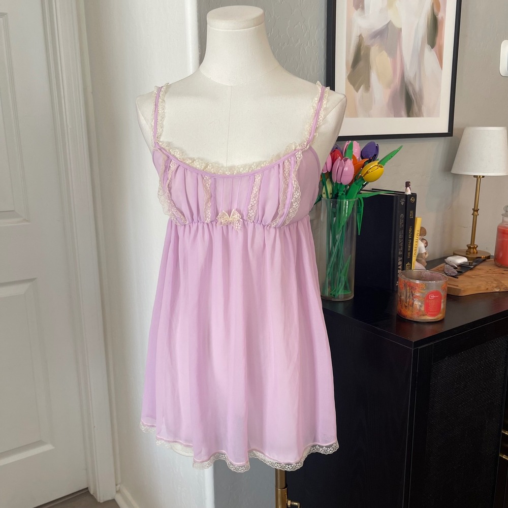 Victoria's Secret Babydoll Chemise Women S Purple Excellent Lace Sheer Chiffon
